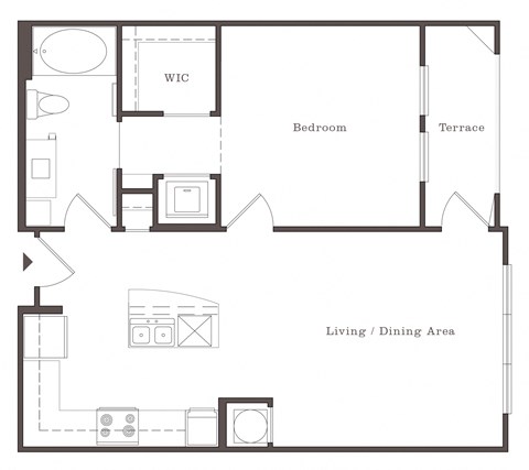 Floor plan for 1 bed, 1 bath, 681 sqft